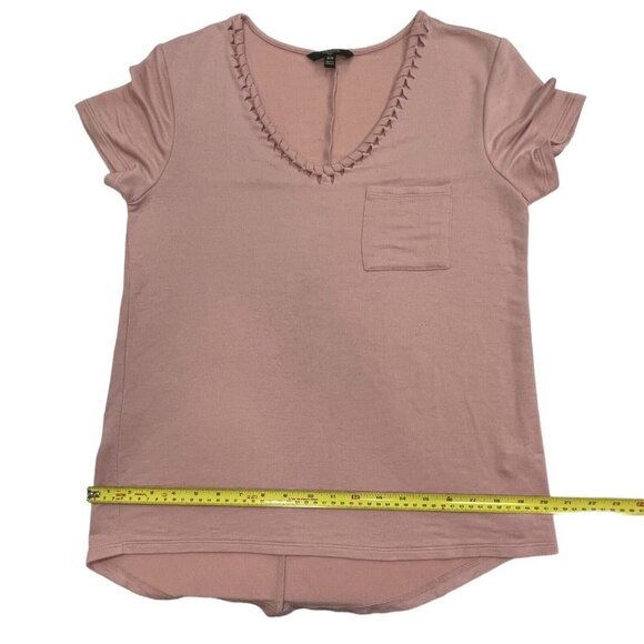 TRESICS Luxe Women's Hi-Lo Pullover Top Medium Rose Braided V-Neck Short Sleeves - Picture 10 of 13